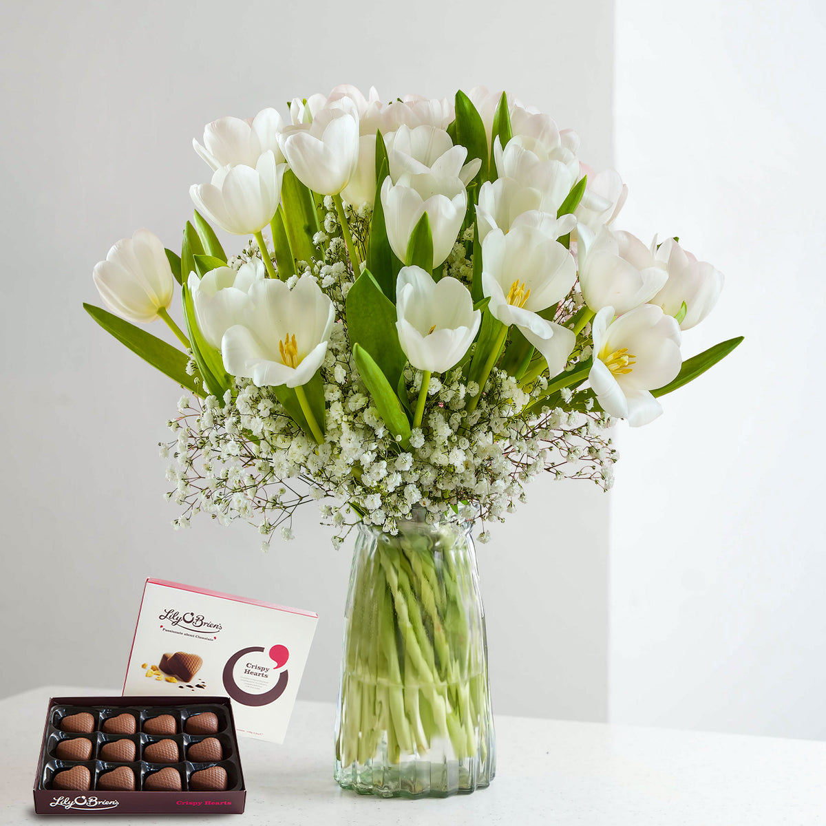 White Tulip Delight with Free Chocolates
