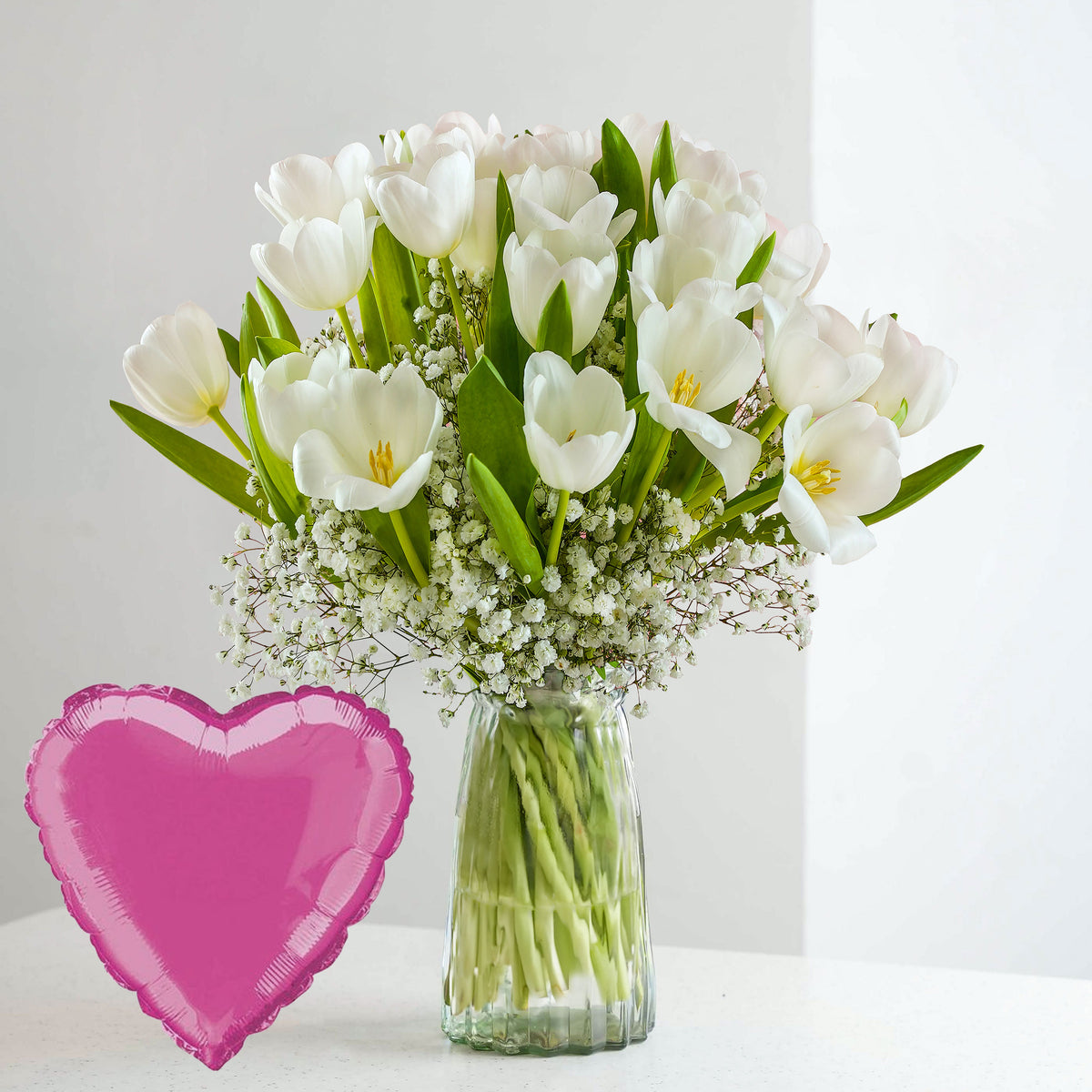 Valentine White Tulip Delight with Free Balloon